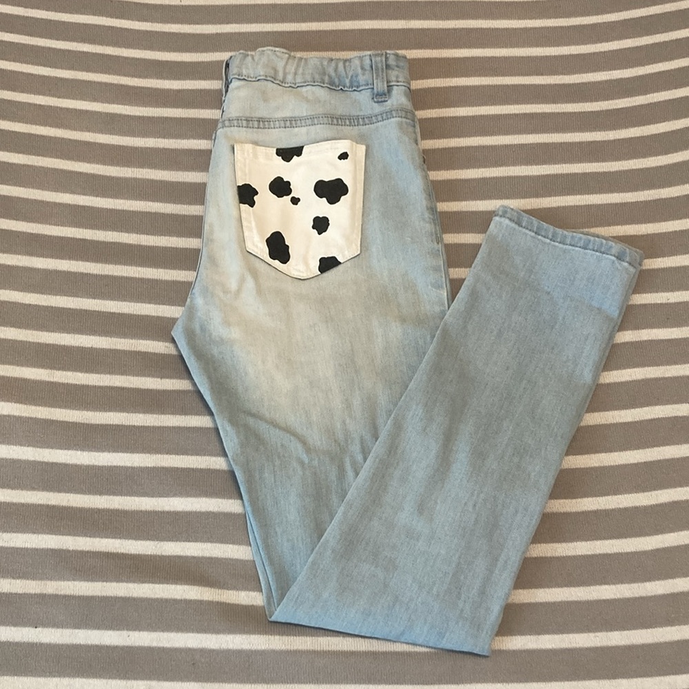 Hand painted Cow Print kids skinny jeans